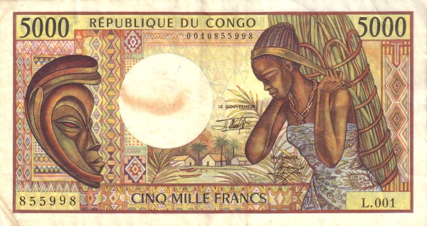 CONGO (REPUBLIC) 5000 Francs 1992 Pick 12