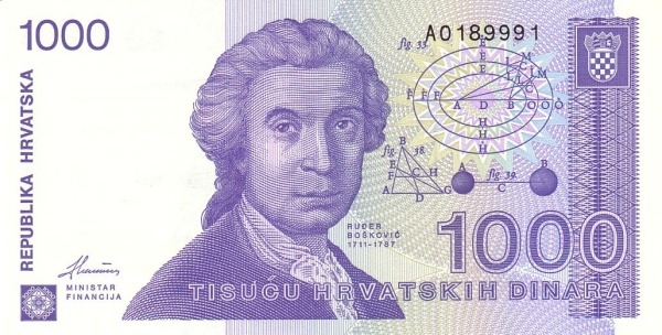 CROATIA 1000 Hrvatskih 1991 Pick 22 collectible banknote