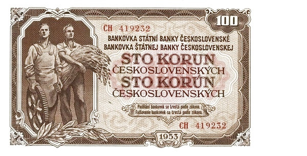 CZECHOSLOVAKIA 100 Korun 1953 Pick 86 collectible banknote