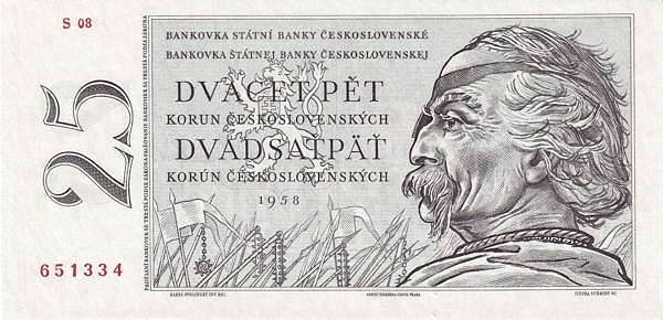 CZECHOSLOVAKIA 25 Korun 1958 Pick 87 collectible banknote