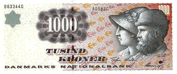 DENMARK 1000 Kroner 1998 Pick 59 collectible banknote