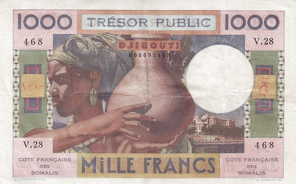 DJIBOUTI / FRENCH SOMALI COAST 1000 Francs 1952 Pick 28