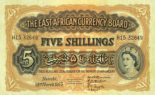 EAST AFRICA 5 Shillings 1953 Pick 33 collectible banknote