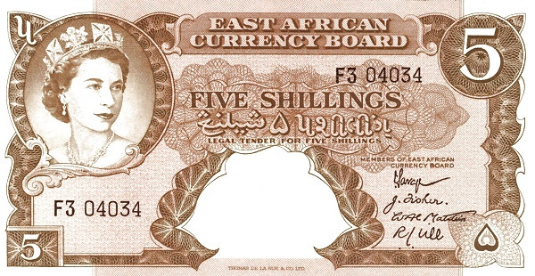 EAST AFRICA 5 Shillings 1958 Pick 37 collectible banknote