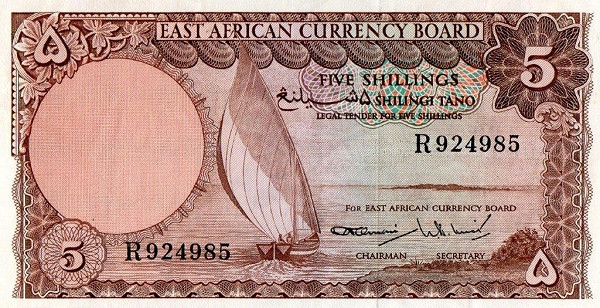 EAST AFRICA 5 Shillings 1964 Pick 45 collectible banknote