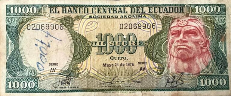 ECUADOR 1000 Sucres 1976 Pick 120 collectible banknote