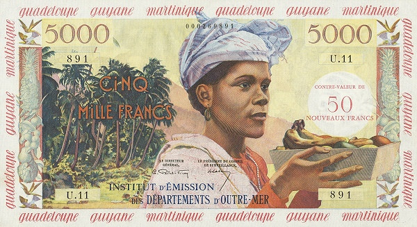 FRENCH ANTILLES 50 Nouveaux 1961 Pick 3