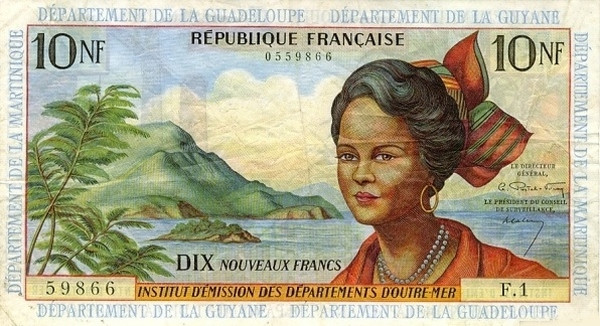 FRENCH ANTILLES 10 Nouveaux 1963 Pick 5 collectible banknote
