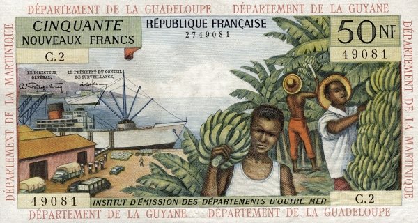 FRENCH ANTILLES 50 Nouveaux 1963 Pick 6 collectible banknote