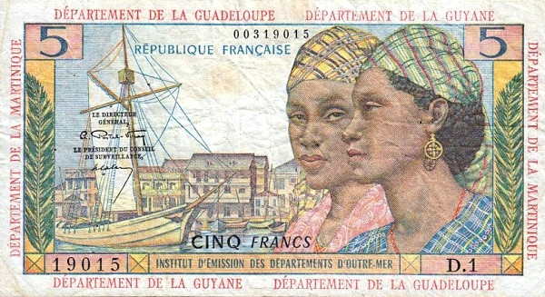 FRENCH ANTILLES 5 Francs 1964 Pick 7 collectible banknote