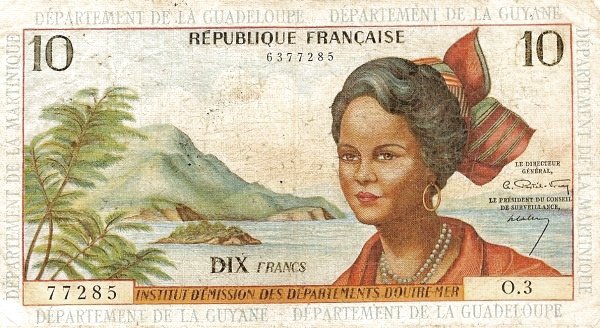 FRENCH ANTILLES 10 Francs 1964 Pick 8 collectible banknote