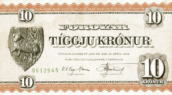 FAEROE ISLANDS 10 Krónur 1954 Pick 15