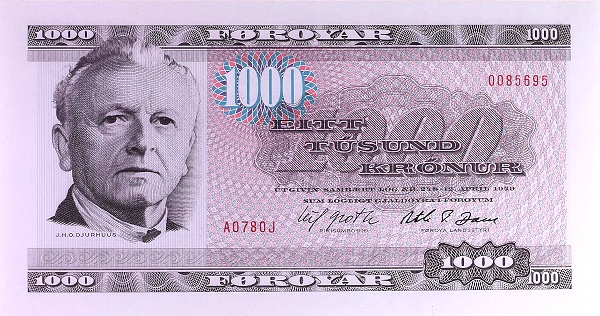 FAEROE ISLANDS 1000 Krónur 1978 Pick 23 collectible banknote