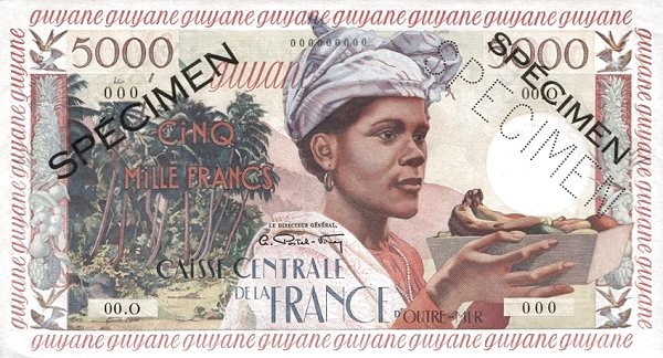 FRENCH GUIANA 5000 Francs 1960 Pick 28