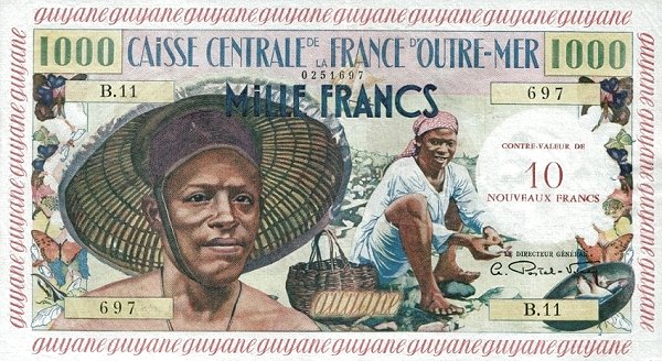 FRENCH GUIANA 10 Nouveaux 1961 Pick 31 collectible banknote