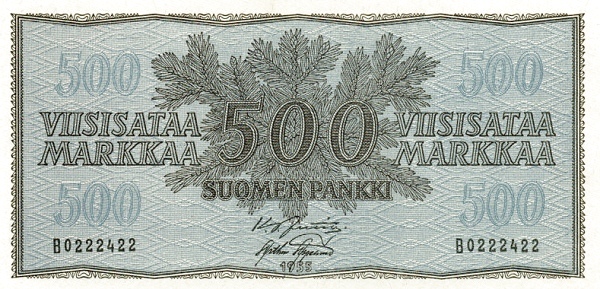 FINLAND 500 Markkaa 1955 Pick 92 collectible banknote