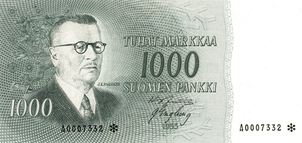 FINLAND 1000 Markkaa 1955 Pick 93 collectible banknote