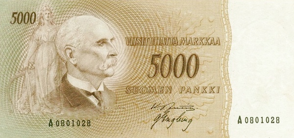 FINLAND 5000 Markkaa 1955 Pick 94 collectible banknote