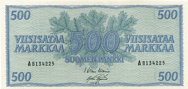 FINLAND 500 Markkaa 1956 Pick 96 collectible banknote