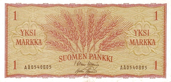 FINLAND 1 Markka 1963 Pick 98 collectible banknote