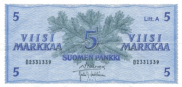 FINLAND 5 Markkaa 1963 Pick 103