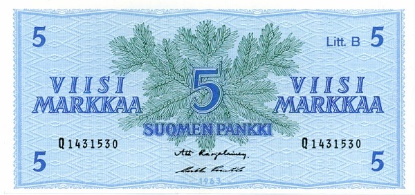 FINLAND 5 Markkaa 1963 Pick 106A collectible banknote