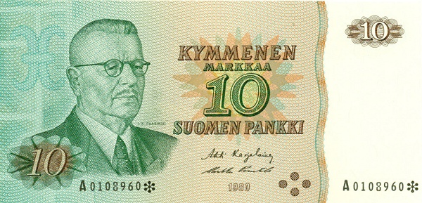 FINLAND 10 Markkaa 1980 Pick 111 collectible banknote