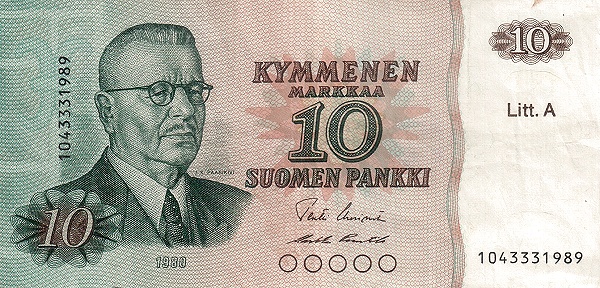 FINLAND 10 Markkaa 1980 Pick 112 collectible banknote