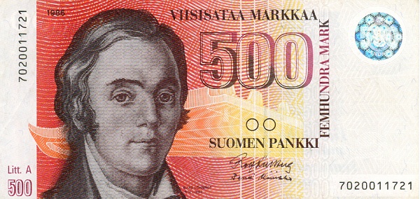 FINLAND 500 Markkaa 1986 Pick 120 collectible banknote