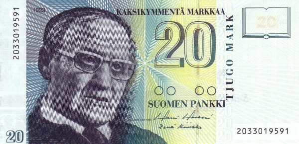 FINLAND 20 Markkaa 1993 Pick 122 collectible banknote
