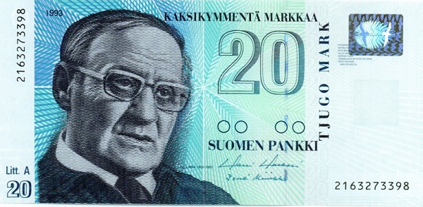 FINLAND 20 Markkaa 1993 Pick 123 collectible banknote