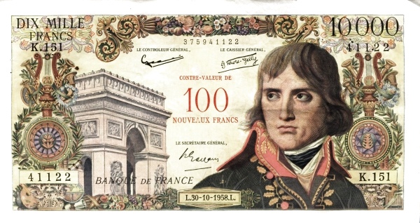 FRANCE 100 Nouveaux 1958 Pick 140 collectible banknote