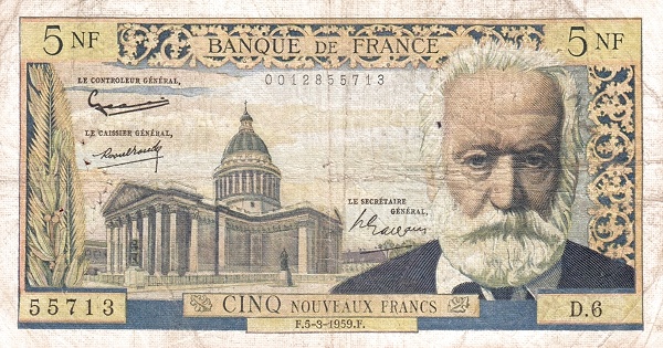 FRANCE 5 Nouveaux 1959 Pick 141 collectible banknote