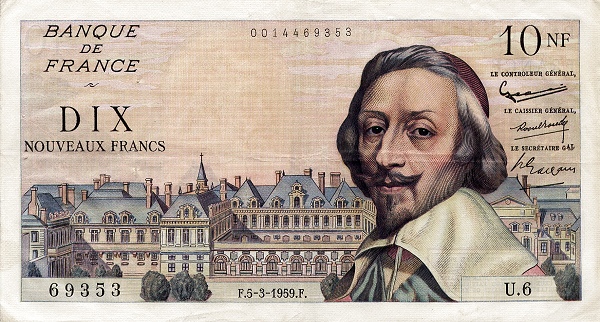 FRANCE 10 Nouveaux 1959 Pick 142 collectible banknote