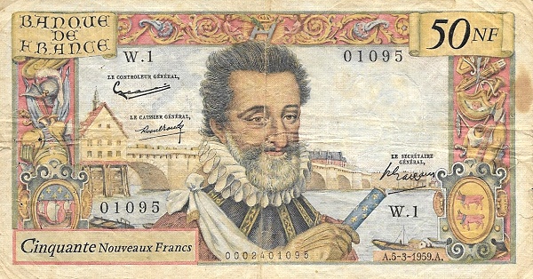 FRANCE 50 Nouveaux 1959 Pick 143 collectible banknote