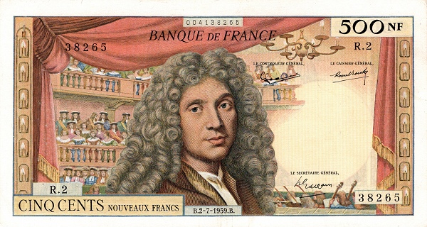 FRANCE 500 Nouveaux 1959 Pick 145 collectible banknote