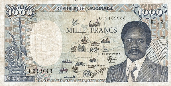 GABON 1000 Francs 1986 Pick 10