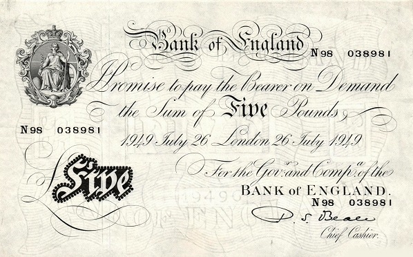 GREAT BRITAIN 5 Pounds 1955 Pick 344