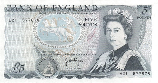 GREAT BRITAIN 5 Pounds 1971 Pick 378 collectible banknote