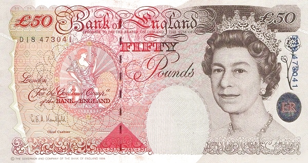 GREAT BRITAIN 50 Pounds 1993 Pick 388 collectible banknote