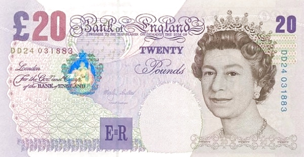 GREAT BRITAIN 20 Pounds 1999 Pick 390 collectible banknote