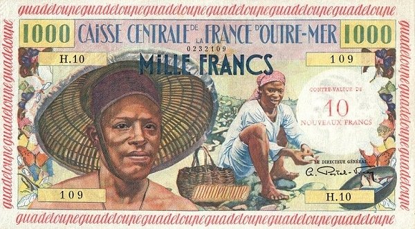 GUADELOUPE 10 Nouveaux 1960 Pick 43 collectible banknote
