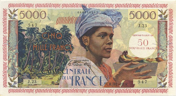 GUADELOUPE 50 Nouveaux 1961 Pick 44 collectible banknote
