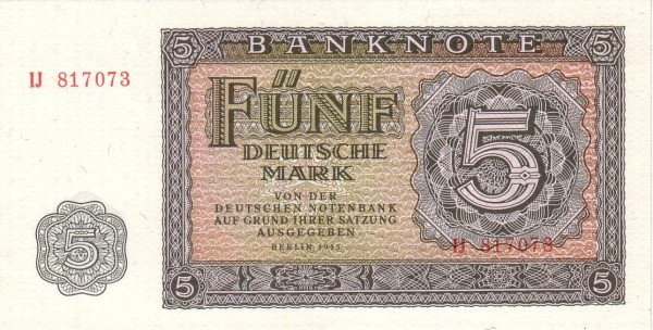 GERMAN DEMOCRATIC REPUBLIC 5 Deutsche 1955 Pick 17