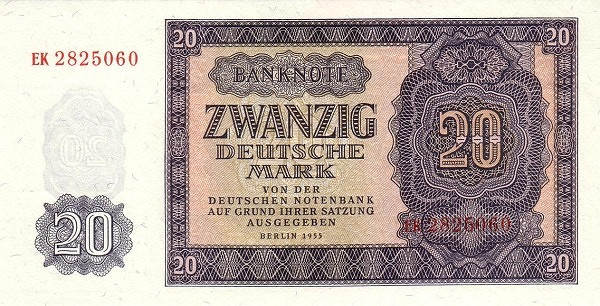 GERMAN DEMOCRATIC REPUBLIC 20 Deutsche 1955 Pick 19