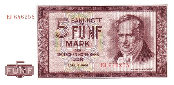 GERMAN DEMOCRATIC REPUBLIC 5 Mark 1964 Pick 22 collectible banknote