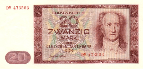 GERMAN DEMOCRATIC REPUBLIC 20 Mark 1964 Pick 24 collectible banknote