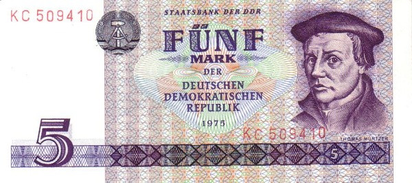 GERMAN DEMOCRATIC REPUBLIC 5 Mark 1975 Pick 27 collectible banknote
