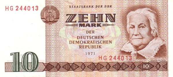 GERMAN DEMOCRATIC REPUBLIC 10 Mark 1971 Pick 28 collectible banknote
