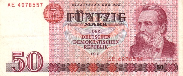 GERMAN DEMOCRATIC REPUBLIC 50 Mark 1971 Pick 30 collectible banknote